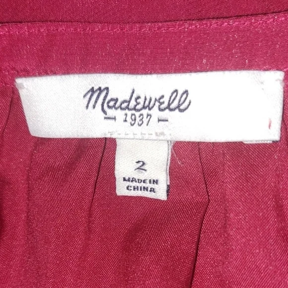Madewell | Red Pink Ruched V-neck Short Sleeve Silk Dress Size 2 B26#10 - Picture 4 of 8